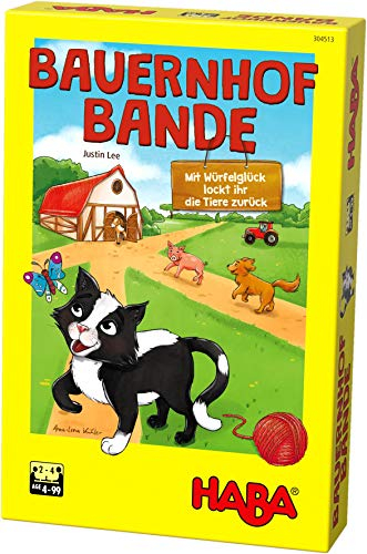 HABA 304513 - Bauernhof-Bande, kooperatives Würfel- und Laufspiel mit 8 Tierfiguren aus Holz, Mitbringspiel ab 4 Jahren