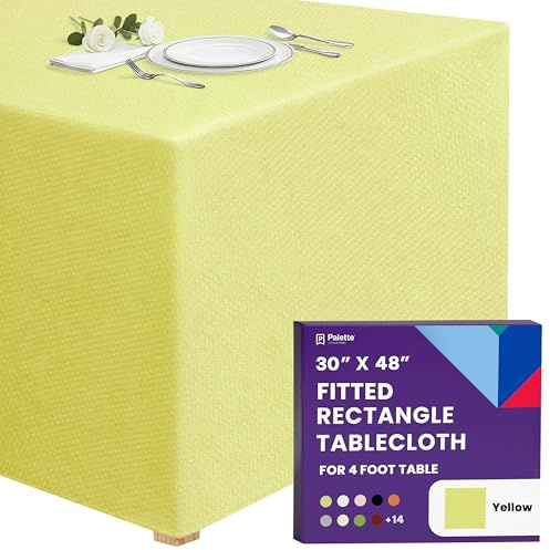 Gee Di Moda Fitted Tablecloth - 48 x 30 Inch Yellow Fitted Tablecloth for 4 Foot Rectangle Table - Heavy Duty Washable Fabric - for Buffet Table, Holiday, Party, Dinner, Wedding & Trade Show