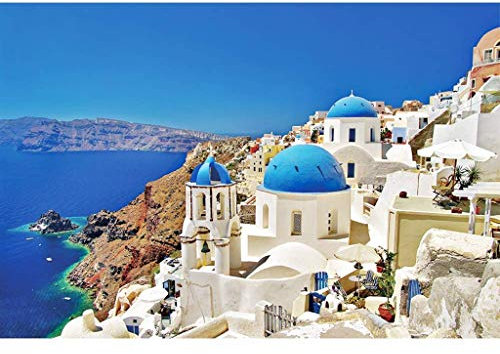 Yue668 Jigsaw Puzzles 1000 Pieces Puzzles for Adults Dreamy Aegean Sea Greece Santorini Landscape Puzzle 30 x 20 inch for Family Wall Decoration Gift (Multicolor)