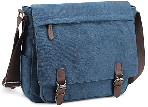 Imyth Messenger Bag for Men and Women, Retro Canvas Shoulder Bag Satchel For College fit 13.3 Inch Laptop (Dark Blue)