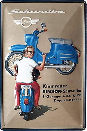 30 x 20 cm Retro Blechschild passend für Simson Moped, Motorrad Fans, Deko Werkstatt, Garagen Schild, geprägtes Stahlblech