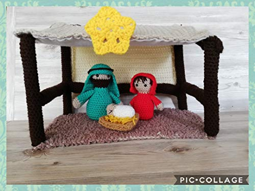 Krippe Häkelanleitung 32 x 20 x 20 cm , mit Josef, Maria und dem Christkind: Perfekt auch für Anfänger