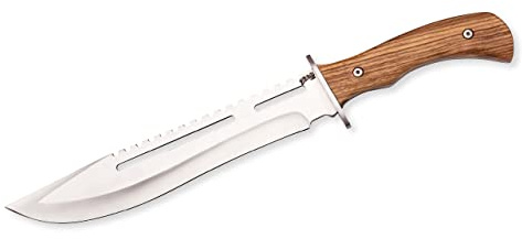 Herbertz Gürtelmesser, AISI 420 Stahl, rostfrei, Edelstahl Fingerschutz, Zebraholz Griffschalen, Nylonscheide, robustes Outdoor-Messer & Jagdmesser, Survivalmesser mit feststehender Klinge