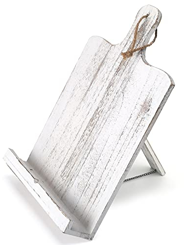 Kochbuchständer Kochbuchhalter Rezeptbuchhalter Rustikal Vintage weiß gekalktes Holz Kochbuchständer für Küche Theke iPad Tablet Ständer tragbar und faltbar
