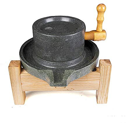 Macinino per pietra, fatto a mano, per grani, fagioli e orzo (20 x 30 cm), con cornice in legno (nero)