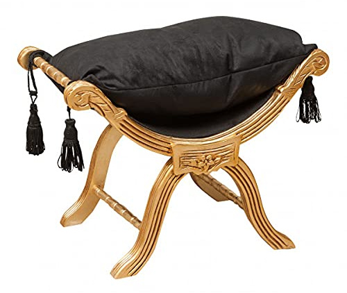 Biscottini Schlafzimmerstuhl, schwarz, 74 x 54 x 46 cm, Eingangsbank im Luxus-Stil, XVI Gold, Sitzbank Bett und Fußhocker, Barock-Einrichtung
