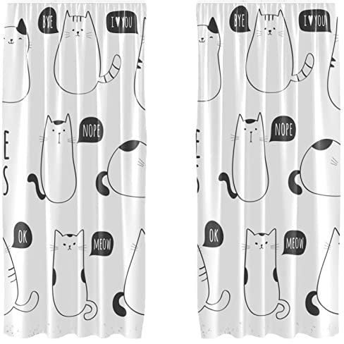 Lot de 2 panneaux de rideaux décoratifs légers avec passe-tringle, 139,7 x 213,4 cm, motif chat japonais blanc