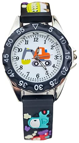 UKCOCO Kinder-Cartoon-Uhr Bagger Kinderquarzuhr Kinder Cartoon-Uhr-Kinder- -Uhr Go Karts Uhren Studenten-Cartoon-Uhr