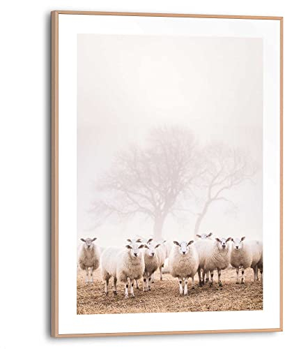REINDERS Gerahmtes Bild, Schafe im Nebel, Home Office, Bilder, Wanddeko, Room Decor, MDF, Beige, 40x30cm