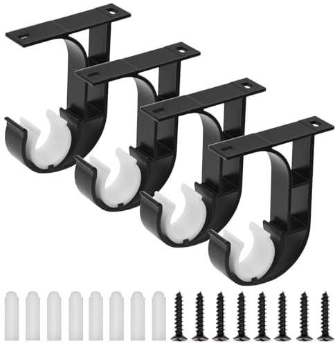 Staffe per asta per tende da soffitto, resistenti staffe per aste da soffitto per aste da 1 a 1 1/4 pollici, confezione da 4 ganci per aste per tende da tenda, ganci per aste per finestre singole,nero
