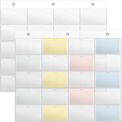 2 Stück 7.6x12.7 cm Karteikartenhalter Hülse zum Aufhängen an der Wand, Visitenkartenhalter, Organizer, transparente Taschentabelle, PVC-Kunststoff-Kartenhüllen für Display, 4 Farben, 20 Kartenfächer