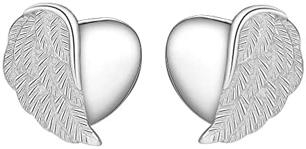 Viwind Damen Ohrstecker Engelsflügel Ohrstecker 925 Sterling Silber Ohrringe Herz Ohrringer Schmuck Geschenk mit Geschenkbox (Silber)
