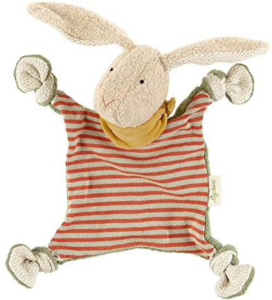 Sigikid 39714 Schnuffeltuch Hase Green, kuschelweiches Schmusetuch aus Bio-Baumwolle als Einschlafhilfe und Tröster für Babys & Kinder von 0-36 Monaten, Grün/Rot/Beige/Hase, 28x22x8 cm