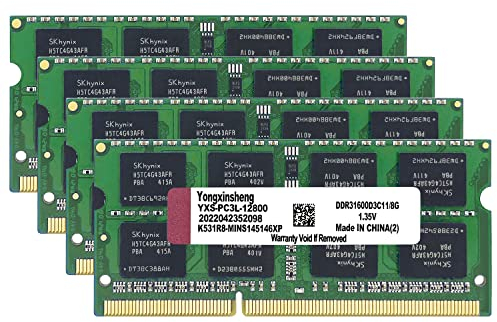 DDR3 / DDR3L 32GB Kit (8GBx4) Laptop RAM 1600MHz PC3-12800 / PC3L-12800 SODIMM Non-ECC Unbuffered 1.35V / 1.5V 2Rx8 Dual Rank 204 Pin CL11 PC Computer Memory Upgrade Module Arbeitsspeicher Kit (Grün)