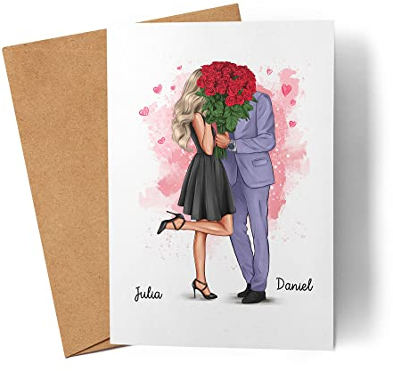 Kiddle-Design Pärchen Karte Personalisiert zum Valentinstag mit Namen für Ihn & Sie Jahrestag Geschenk Valentinstagsgeschenk Paar Freund Freundin