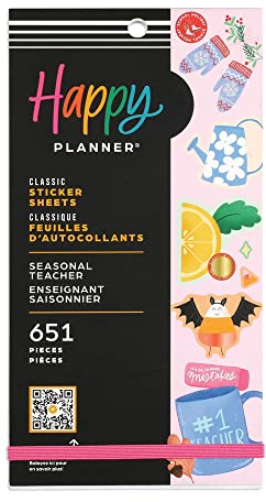 Happy Planner Aufkleber-Set für Lehrer, Planer und Projekte – mehrfarbige Aufkleber – saisonaler Lehrer – 30 Blatt insgesamt 683 Aufkleber