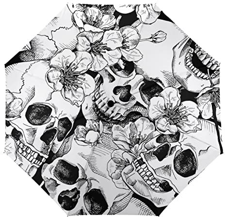 Automatischer Regenschirm Schwarzer Totenkopf Regenschirm Kompakter Faltbarer Winddichter Reise Regenschirm