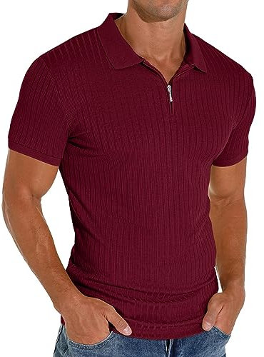 Sailwind Polo da uomo con cerniera, classica, elasticizzata, slim fit, casual e da lavoro, Rosso vinaccia, S