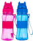 Sigdio Gourde pour Enfants avec Paille 2 Pièces Bouteille d'eau Enfant sans BPA pour Maternelle, École et Activités extérieure (Bleu et Rose Rouge)