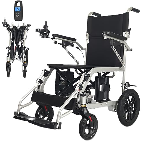 Bueuwe Elektrische Rollstühle mit Stoßdämpfung, Elektrischer Rollstuhl Elektrisch Faltbar Leicht Elektrorollstuhl für Erwachsene, 12A Lithium Batterie, 25km Reichweite, Aluminium, 15kg