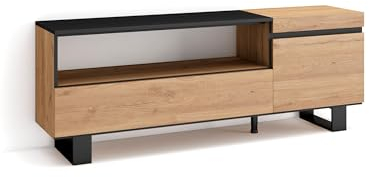 Skraut Home | Meuble TV | Banc Télé | Grand Espace de Rangement | 150x57x35cm | pour Les TV jusqu'à 65 | Design Industriel | Style Moderne | Chêne et Noir