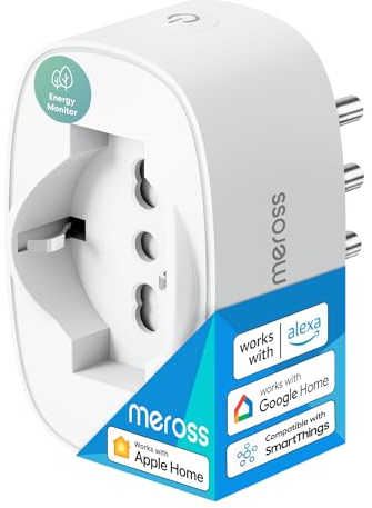 Meross Presa WiFi Italiana, Presa Smart (Type C, F, L) con Monitoraggio Energia, Presa Intelligente Compatibile con Apple HomeKit, Alexa e Google Home, Controllo Remoto, 3840W, 16A, 2,4GHz, 1 Pezzo