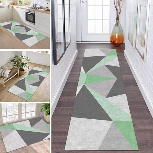 ZDYHMrj Teppich Läufer Flur Küche rutschfest waschbar Teppichläufer Lang Grau Grün Schwarz 80X500CM Modern Meterware Korridor Tepiche Esszimmer Schlafzimmer Wohnzimmer Schmutzfangmatte Küchenteppich
