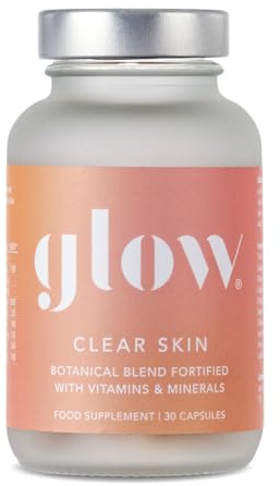 Clear Skin by Glow Laboratories | Acne Supplement for Women | Bacillus Coagulans, Turmeric, Vitamins & Minerals | Vegan 30 Capsules