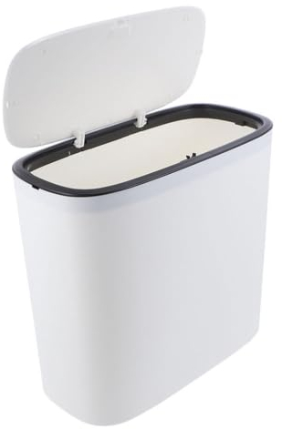 Alipis Small Trash Can, 2.6 Gallon Waste Bin with Press Top Lid, Slim Garbage Can Plastic Wastebasket for Bathroom, Kitchen, Bedroom, Home, Office, Laundry (White, 10L)