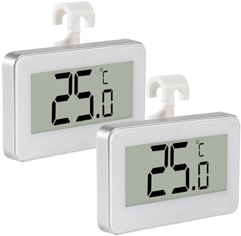2 Stk Kühlschrankthermometer, Digital Kühlschrank Thermometer mit Gut Lesbarem LCD-Anzeige Thermometer für Gefrierschrank mit Frost Alarm Thermometer kühlschrank für Zuhause, Home, Restaurants, Küche