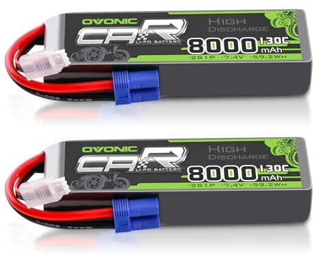OVONIC 2S Lipo Akku 130C 8000mAh 7.4V Lipo Akku mit EC5 Stecker für RC Car Monster Truck Crawler RC Hobby(2PCS)