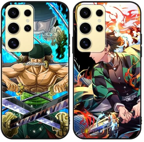 Eouine 2 Stück Handyhülle für Samsung Galaxy S24 Ultra 5G Hülle Zoll Junge Anime Kimetsu No Yaiba Hülle und Manga Zoro Hülle Matte Stoßfest TPU Silikon Schutzhülle