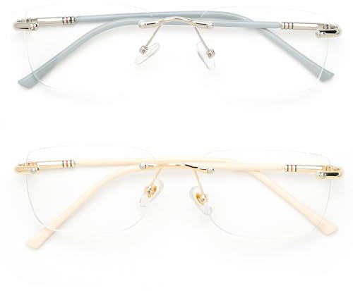BAMINX Eyewear Glasses Frameless Fashion, Gold Silver Non-Prescription Clear Lense Fake Glasses for Women and Men 2 Pack