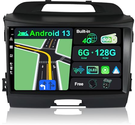BXLIYER -[Eingebaut 4G DAB]- 6G+128G - Android 14 Autoradio für Kia Sportage (2010-2015) - Kabellos Carplay/Android Auto - Kamera + MIC - IPS 9 Zoll 2 Din - Lenkradsteuerung Fast-boot 360-CAM HDMI DSP