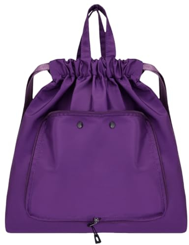 Turnbeutel Wasserdicht Gross Faltbar Sportbeutel - Sport Rucksäcke Violett mit Kordelzug Lässig Wasserabweisend Damen Drawstring Rucksack für Schwimmen Tauchen Strand Reisen - B03504