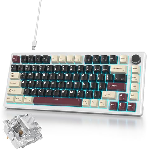 iRoboosta 75% Black Creamy Mechanical Keyboard Wired, Creamy Sound Gasket Gaming Thocky Keyboard with Knob, Hot Swappable RGB Custom Keyboard, Pre-lubed Cream Switch Keyboard (82 Roman)