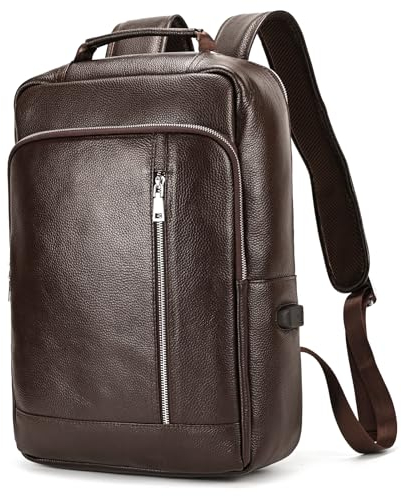 newsbirds Vintage sac à dos en cuir véritable pour hommes 15,6 pouces sac d'ordinateur portable sac d'école nuit week-end Camping sac à dos, 8028 marron