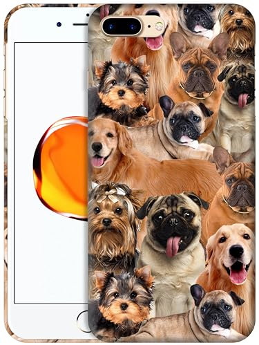 GlamCase for iPhone 7 Plus/iPhone 8 Plus - Dogs collage pug Design Printed Slim & Sleek Cute Plastic Hard Snap on Protective Designer Back Phone Case/Cover for iPhone 7 Plus / 8 Plus White