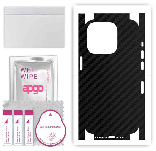 apgo skin sticker film foil vinyl for the BACK+SIDES for Apple iPhone 15 Pro Carbon Black, Full Wrap Skin