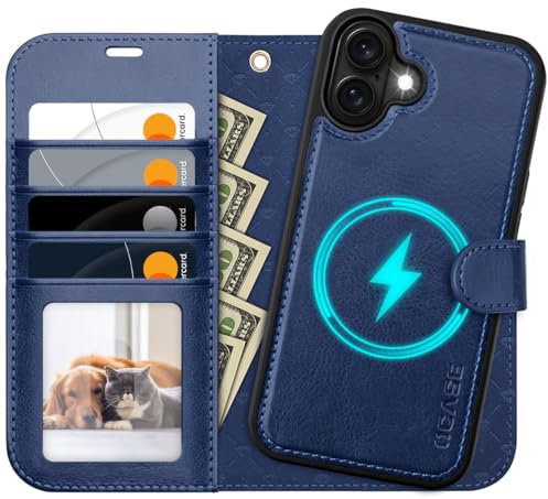 OCASE for iPhone 16 Plus Case, Detachable 2 in 1 PU Leather Wallet Case with RFID Blocking, Wireless Charging, Card Holders, Kickstand, Shockproof Removable Phone Cover, Blue