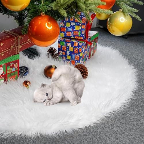 Tannenbaum Decke 90cm Groß Weihnachtsbaum Rock Weihnachtsbaum Decke Luxus Weißer Christbaumdecke Rund Plüsch Teppich für Weihnachten Deko Urlaub Baum Christmas Ornamente Feiertagsparty Heimdekoration