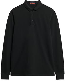 Superdry Cotton Long Sleeve Pique Polo Men - S Black