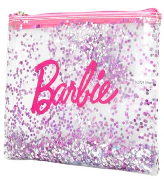 Barbie – Estuche Compacto para niñas con Purpurina – Tamaño Bolsillo 18 x 15 cm – Accesorio Elegante para Guardar Belleza – Purpurina Multicolor y Estilo Femenino – Producto Oficial Mattel