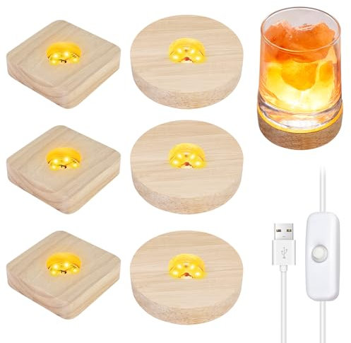 LED Sockel für Acrylglas: 6 Stück LED Lichtsockel USB, Holz Rechteckige Beleuchtete LED Ständer, Runde Display Basis Holzsockel Leuchtsockel für Glasblock Acrylplatte Kristalle Glasplatte Ornament
