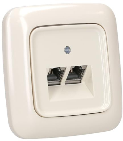 Busch-Jaeger Busch-Duro 2000 SI Set: 1x Rutenbeck UAE-Cat.6A iso-8/8 Up 0 mit Zentralscheibe + 2511-212 1-fach Rahmen Cremeweiß