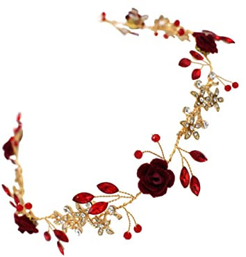 Braut Haarreif mit Blumenmuster, Roter Kopfschmuck für Hochzeit und Braut