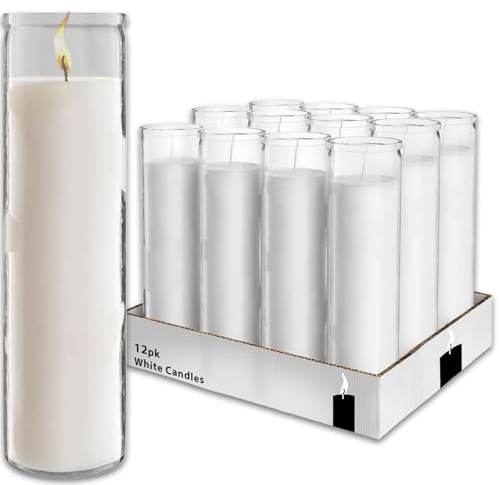 White Prayer Glass Candles Unscented, Bundle 12 Pack