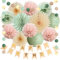 Décorations d'anniversaire vert sauge et rose pâle, rose pâle, décorations d'anniversaire bohème vert sauge et rose poudré, pompons en papier de soie crème beige avec bannière, beige et doré pour