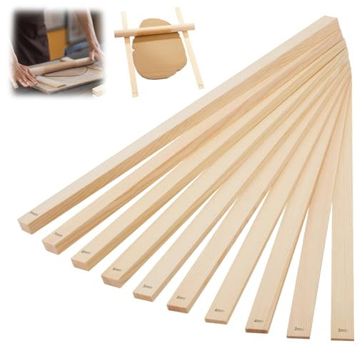 Belligern 10 Pack Wooden Rolling Pin Guides - 5 Sizes Clay Thickness Control Tools for Polymer and Pottery