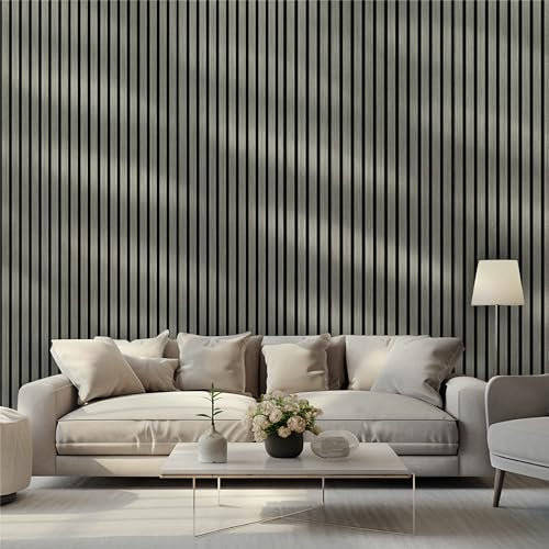 DIYPD Wooden Acoustic Wall Panels – Latest 35mm Slat Design, Upgraded 3D Wall Panelling Kit with Adhesive & Screws, Wood Panels for Walls & TV Media Wall, 2400mm x 600mm